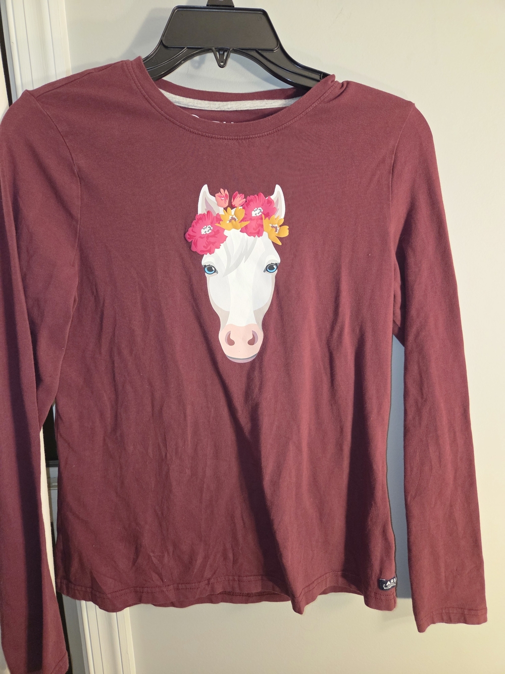 Ariat Girls' Long Sleeve Burgundy Tee with Floral Horse Graphic